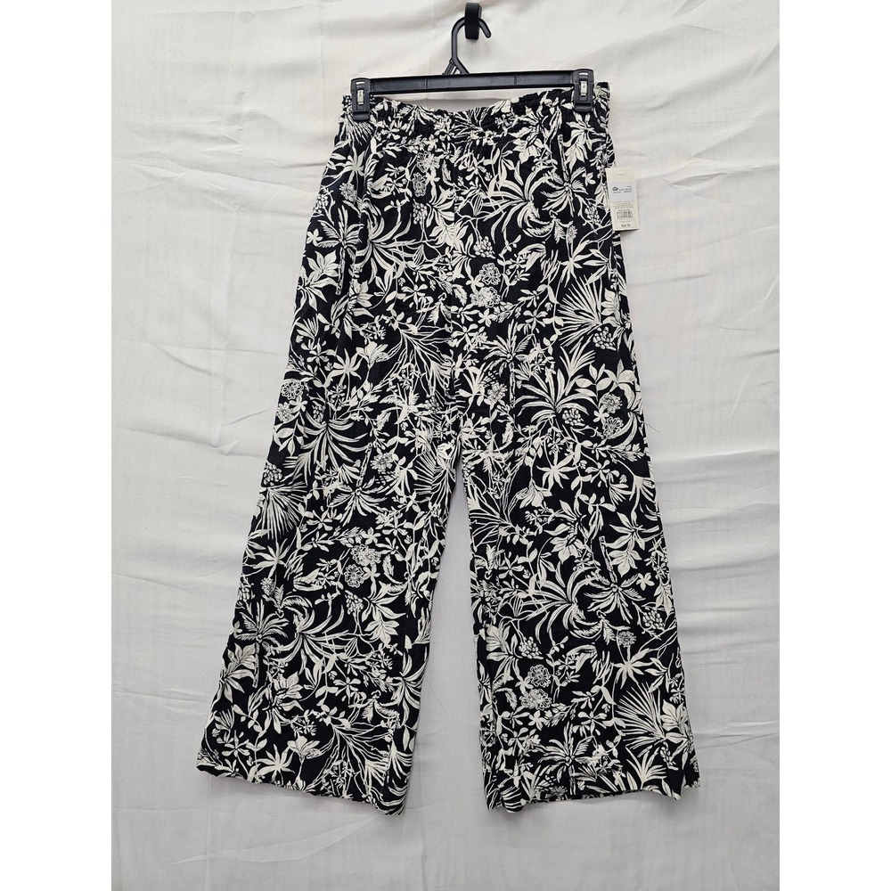 A New Day Womens High-Rise Wide Leg Pants Black Linen Blend Tropical Size Medium